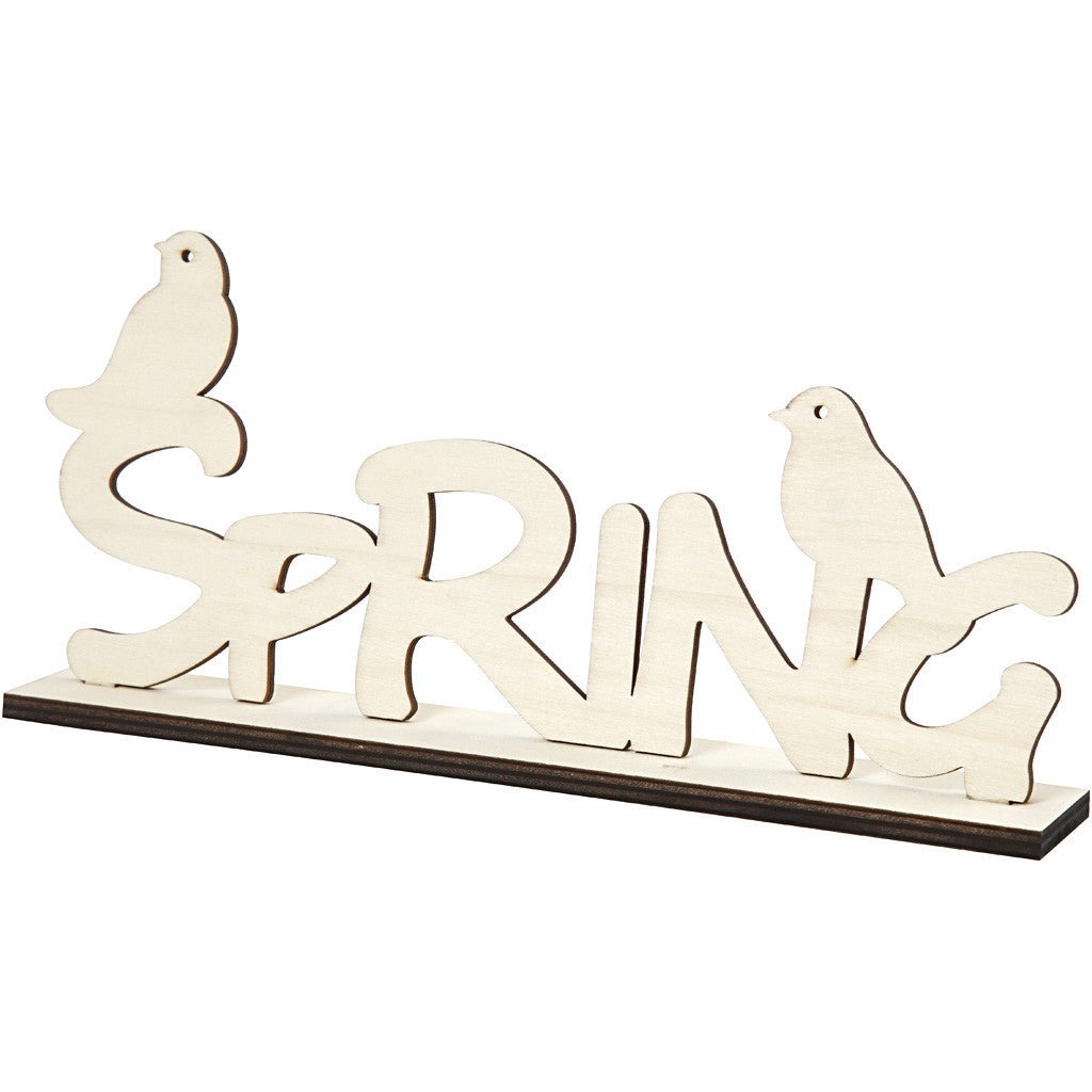 Light Wood Decoration Word Motif On Plank Crafts H: 13.5 cm L: 29 cm - Spring Birds - Home - Crafts