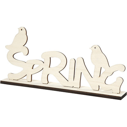 Light Wood Decoration Word Motif On Plank Crafts H: 13.5 cm L: 29 cm - Spring Birds - Home - Crafts