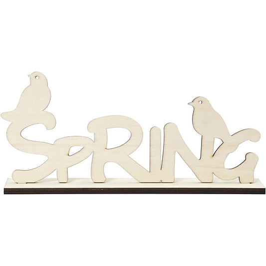 Light Wood Decoration Word Motif On Plank Crafts H: 13.5 cm L: 29 cm - Spring Birds - Home - Crafts