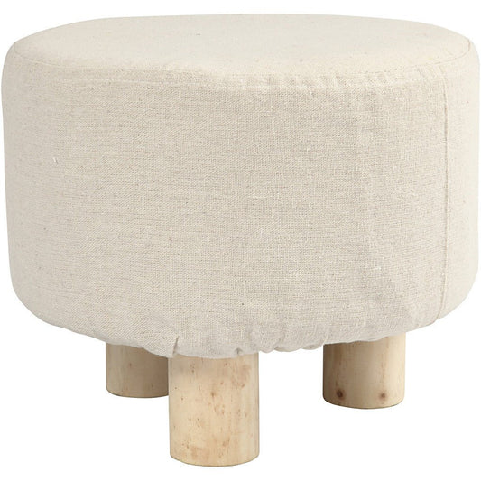 Light Wood Padded Footstool With Fabric Cover Home Furnishings Decoration Crafts D: 26 cm H: 21.5 cm - Home - Crafts