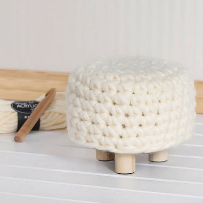 Light Wood Padded Footstool With Fabric Cover Home Furnishings Decoration Crafts D: 26 cm H: 21.5 cm - Home - Crafts