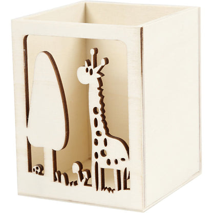 Light Wood Pencil Pen Holder With Punched Motif Stationery Decoration Crafts 10cm - Home - Crafts