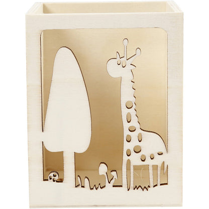 Light Wood Pencil Pen Holder With Punched Motif Stationery Decoration Crafts 10cm - Home - Crafts