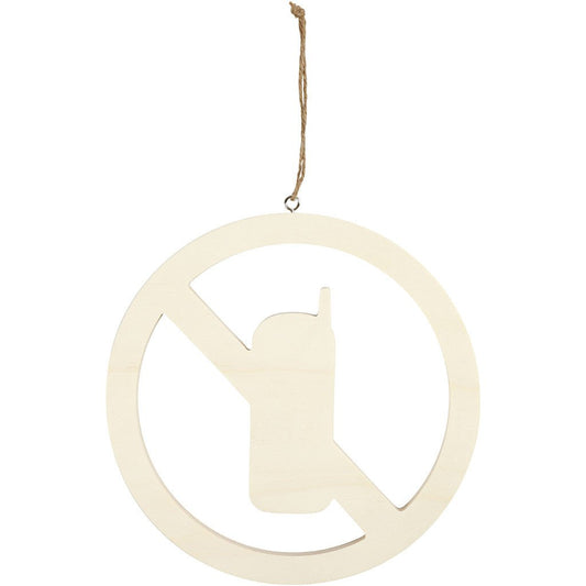 Light Wood Round Sign With String Hanging Decoration Crafts 21.3 cm - No Mobile Phones - Home - Crafts