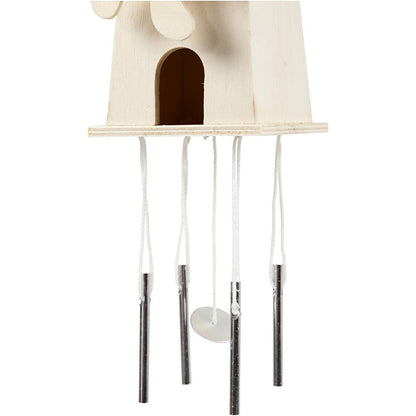 Light Wood Wind Mill With Metal Chimes Hanging Home Decoration Crafts H: 12 cm W: 7 cm - Home - Crafts