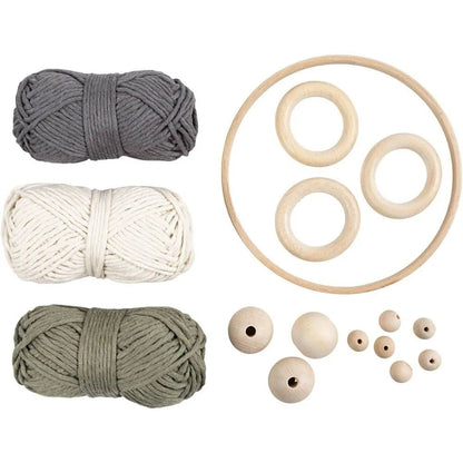 Macramé Discover Kit Knotting 3 Colours 75g/45m Wood Rings Beads