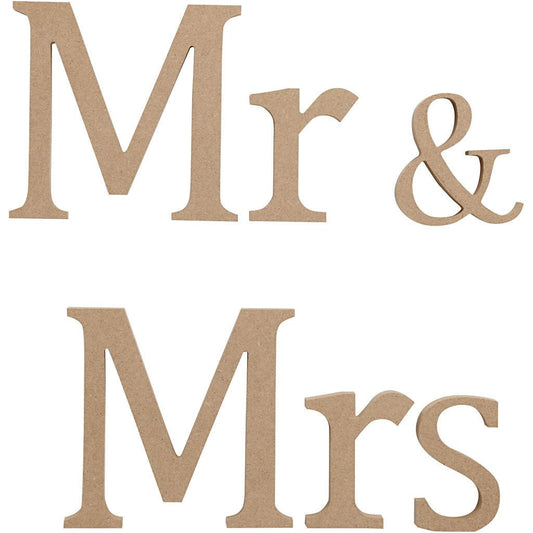 MDF Wood Molded Motif Decoration Letters Symbol Crafts H: 13 cm T: 1.5 cm - Mr & Mrs - Home - Crafts