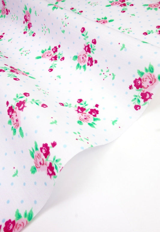 Milly White Shabby Chic Polycotton Floral Fabric Select Size - Home - Crafts