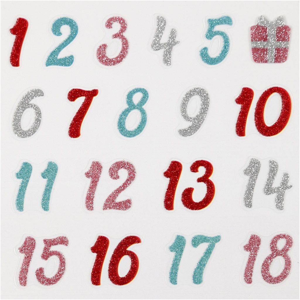 Numbers Party Glitter Stickers Sheet 10x16cm Sparkly Self-Adhesive Punched Greeting Cards Gift Tags