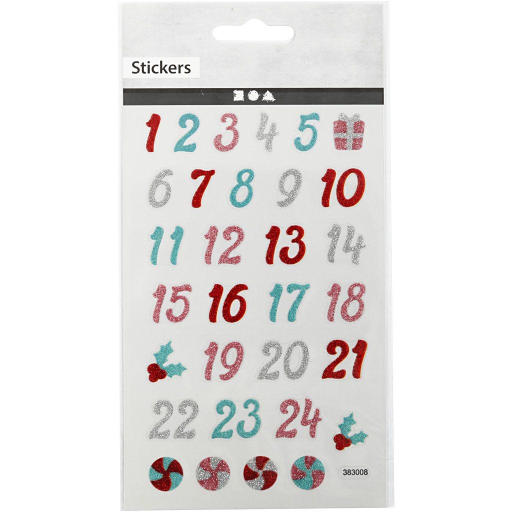 Numbers Party Glitter Stickers Sheet 10x16cm Sparkly Self-Adhesive Punched Greeting Cards Gift Tags