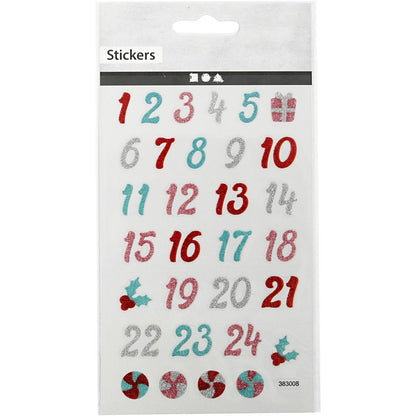 Numbers Party Glitter Stickers Sheet 10x16cm Sparkly Self-Adhesive Punched Greeting Cards Gift Tags