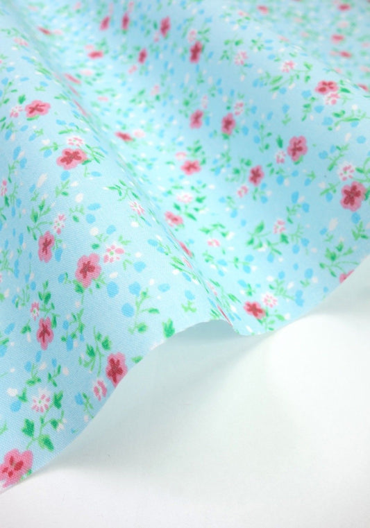 Olivia Blue Shabby Chic Polycotton Floral Fabric Select Size - Home - Crafts