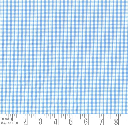 Pale Blue Gingham Polycotton 1/8" Checked Fabric Select Size 112cm Wide - Home - Crafts