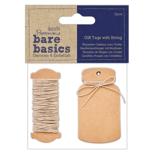 Papermania Bare Basics 12 Mini Bottle Shaped Tags With Smooth String Scrapbooking Crafts - Home - Crafts