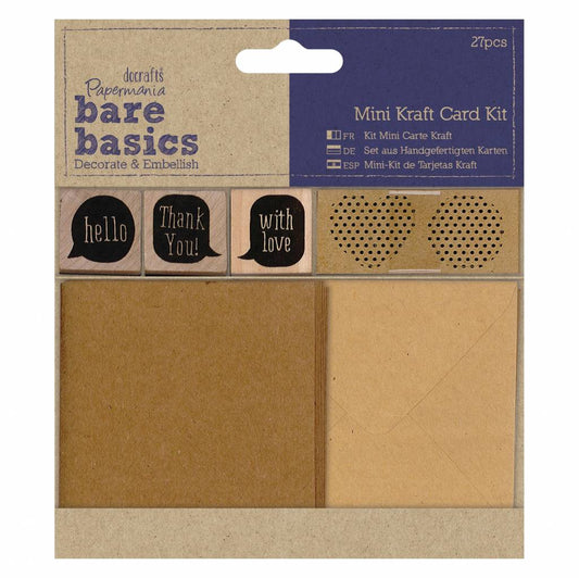Papermania Bare Basics Stickers Card Envelopes Wooden Stamp Kraft Card Kit 27pcs - Home - Crafts