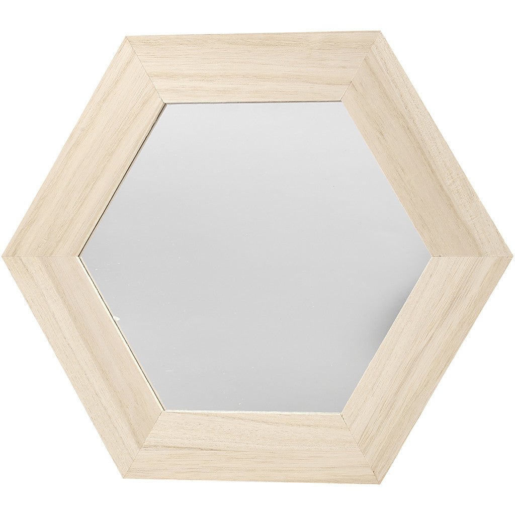 Paulownia Wood Hexagonal Frame With Mirror Hanging Home Decoration Crafts 26x26 cm - Home - Crafts
