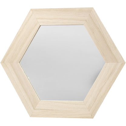 Paulownia Wood Hexagonal Frame With Mirror Hanging Home Decoration Crafts 26x26 cm - Home - Crafts