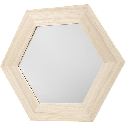 Paulownia Wood Hexagonal Frame With Mirror Hanging Home Decoration Crafts 26x26 cm - Home - Crafts
