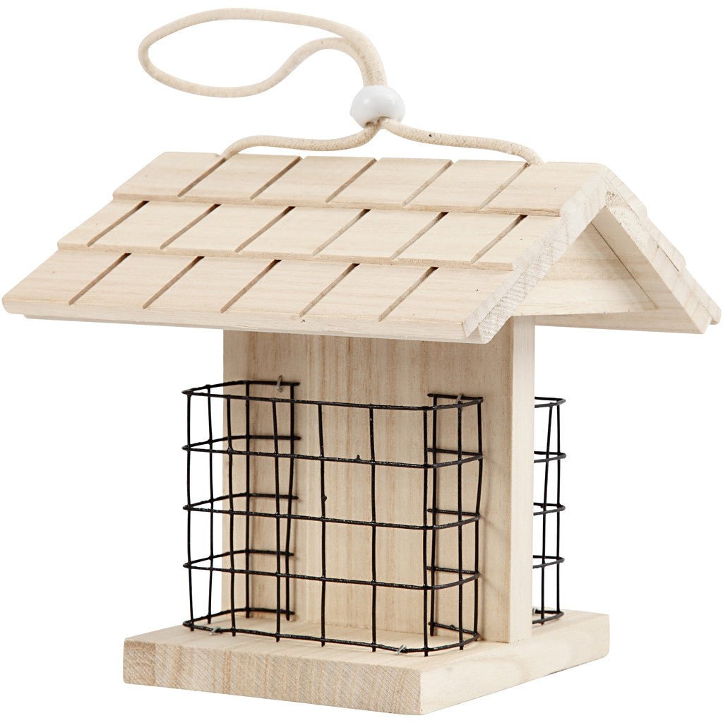 Pine Wood Bird Table With Metal Lattice Hanging Cord Home Decoration Crafts H: 17.5 cm - Home - Crafts