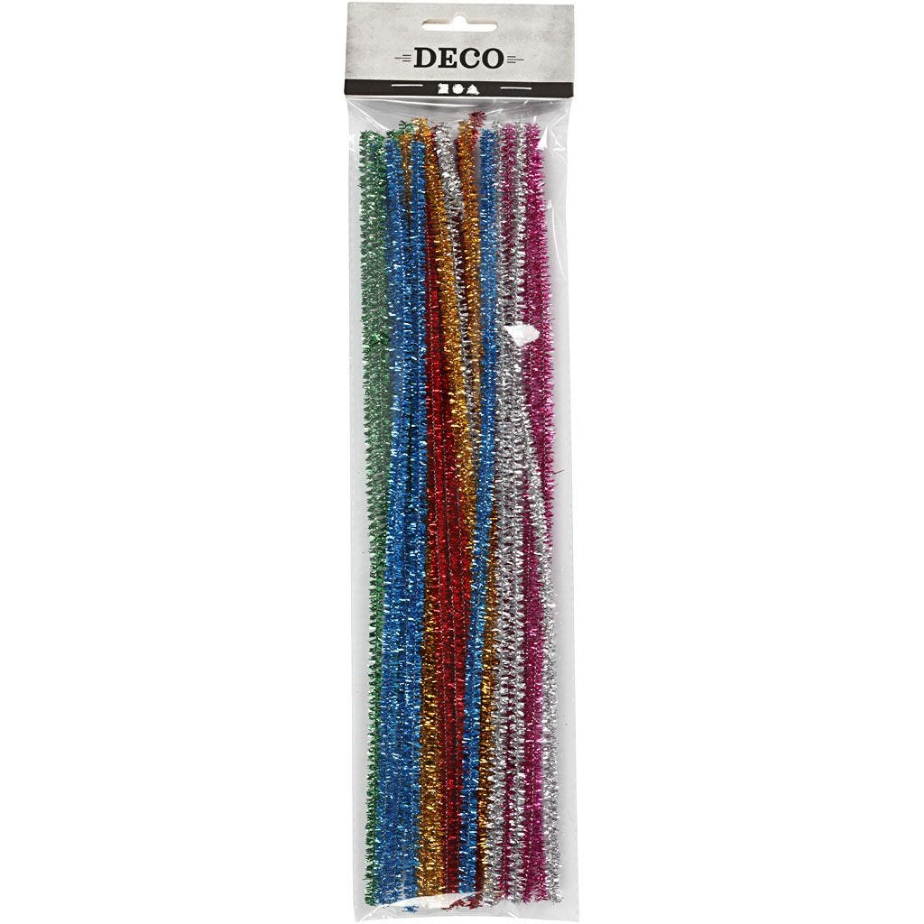Pipe Cleaners 30cm 6mm Chenille Stems Nylon Bristles Glitter Bold Colours 24pc