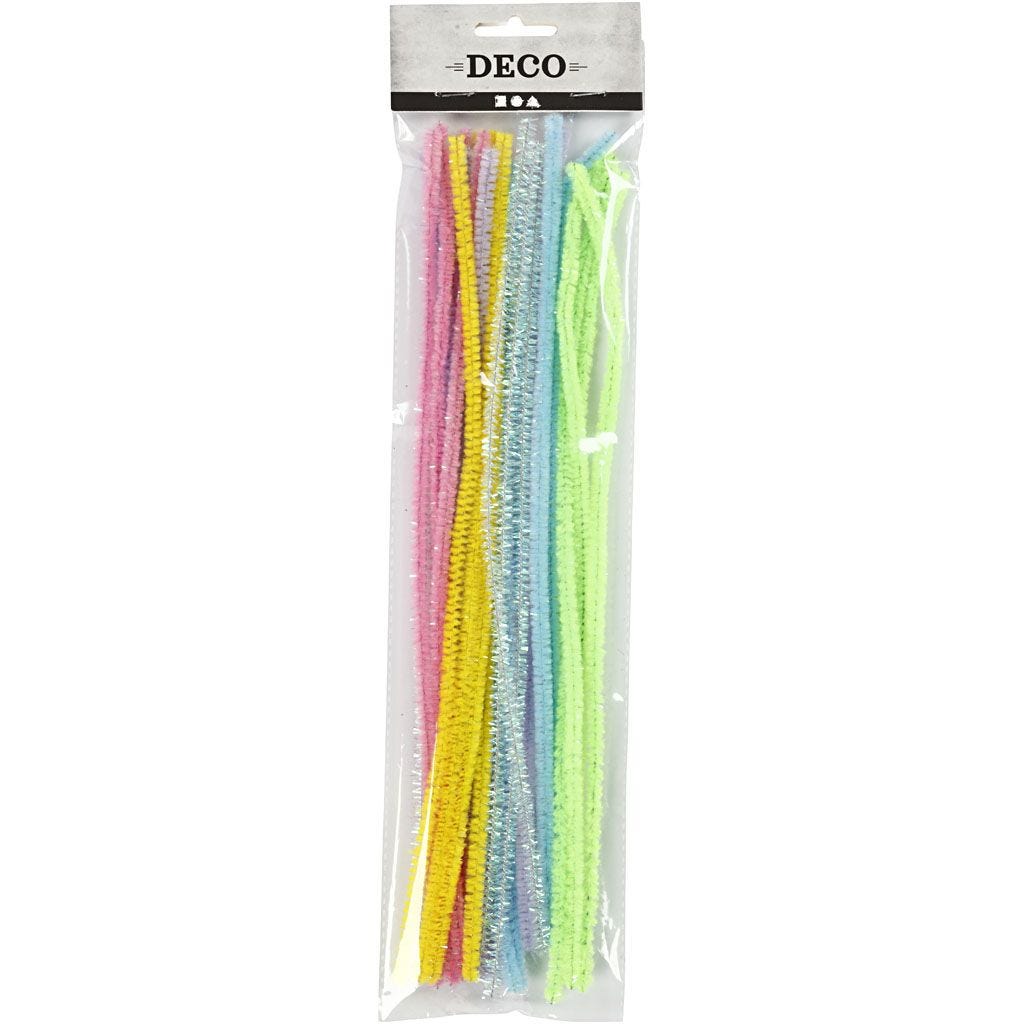 Pipe Cleaners 30cm Chenille Stems Nylon Bristles 6mm Glitter Pastel Colours 24pc