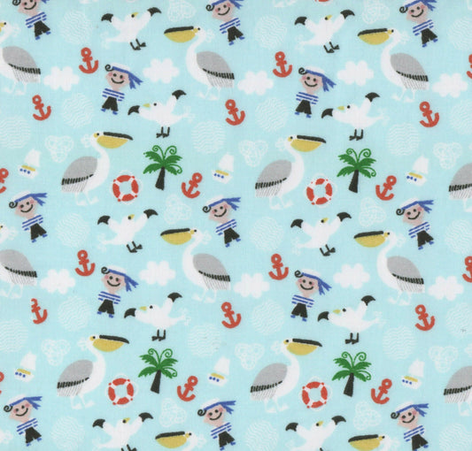 Pirates Pale Blue Polycotton Children Fabric Choose Size - Home - Crafts