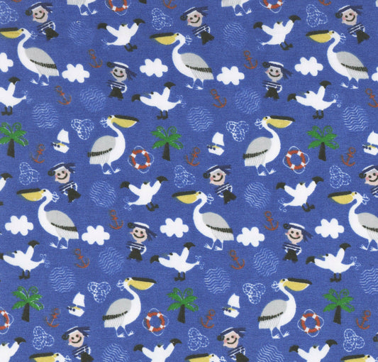Pirates Royal Blue Polycotton Children Fabric Choose Size - Home - Crafts