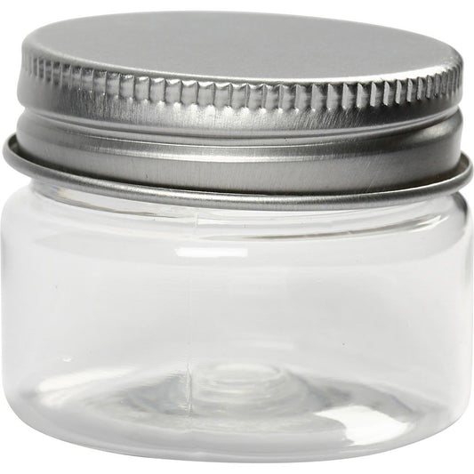 Plastic Jar with Screw - on Lid, H: 35mm, D: 45mm, 10 pcs, 35ml - Home - Crafts