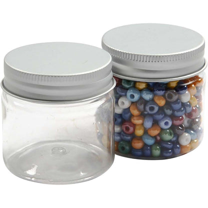 Plastic Jar with Screw - on Lid, H: 45mm, D: 44mm, 10 pcs, 50ml - Home - Crafts