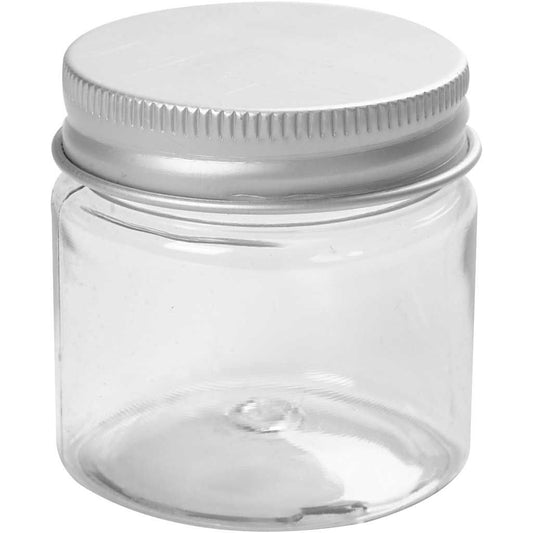 Plastic Jar with Screw - on Lid, H: 45mm, D: 44mm, 10 pcs, 50ml - Home - Crafts
