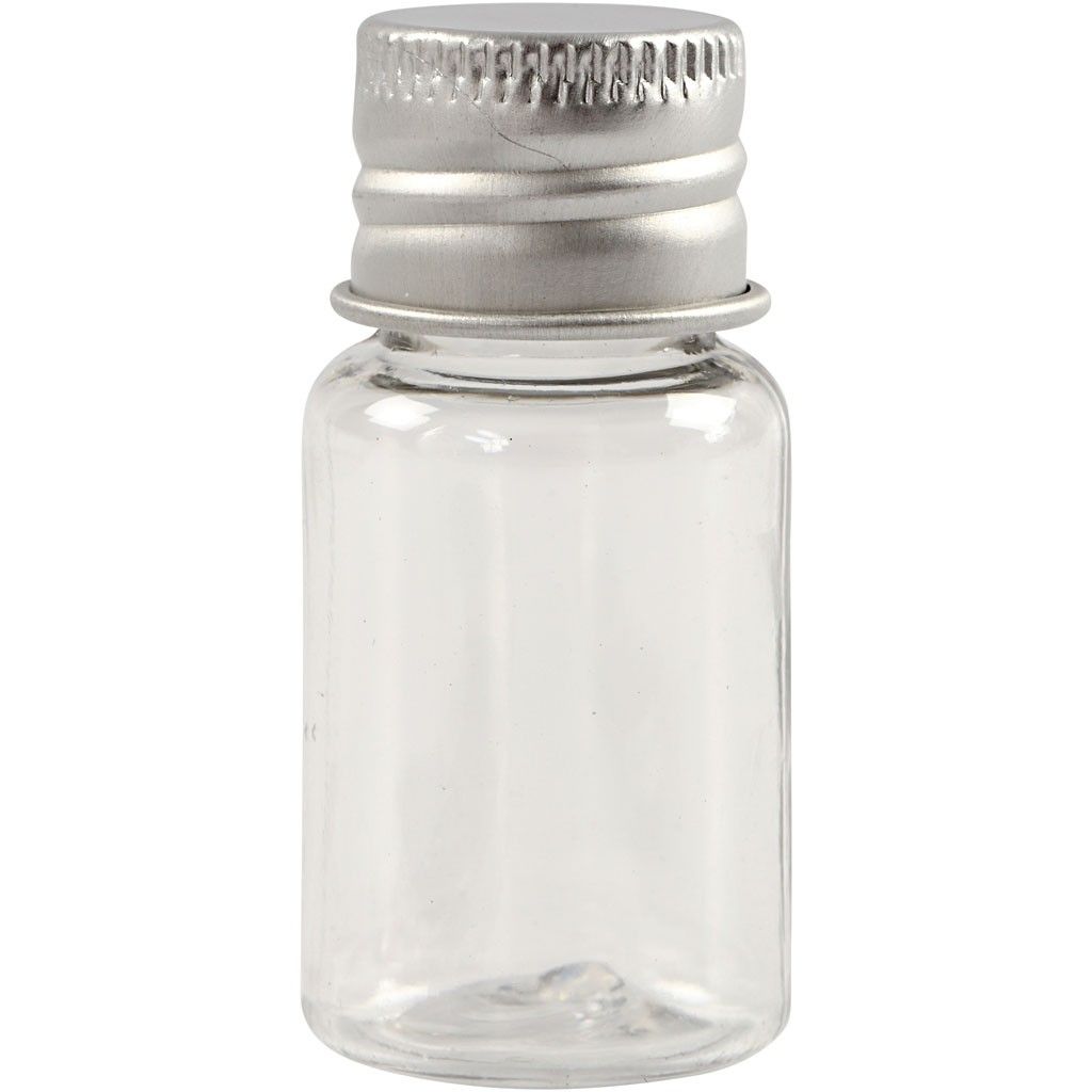 Plastic Jar with Screw - on Lid, H: 48mm, D: 23.5mm, 10 pcs, 13ml - Home - Crafts
