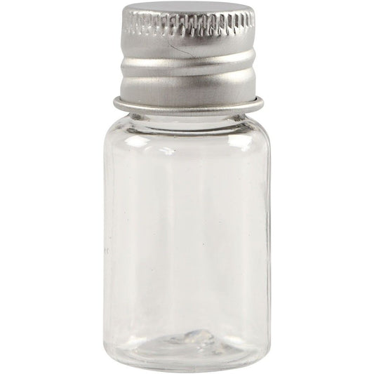 Plastic Jar with Screw - on Lid, H: 48mm, D: 23.5mm, 10 pcs, 13ml - Home - Crafts