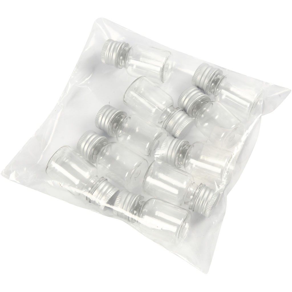 Plastic Jar with Screw - on Lid, H: 48mm, D: 23.5mm, 10 pcs, 13ml - Home - Crafts