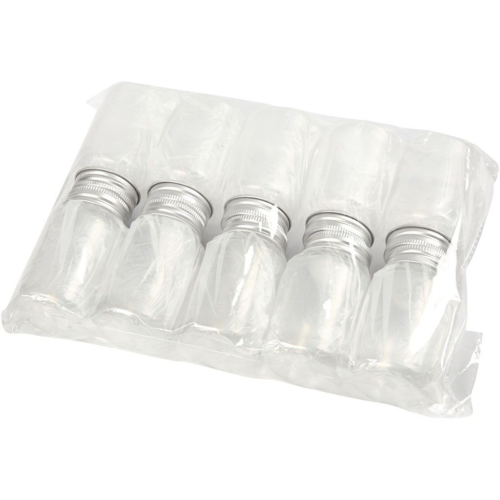 Plastic Jar with Screw - on Lid, H: 77mm, D: 45mm, 10 pcs, 100ml - Home - Crafts