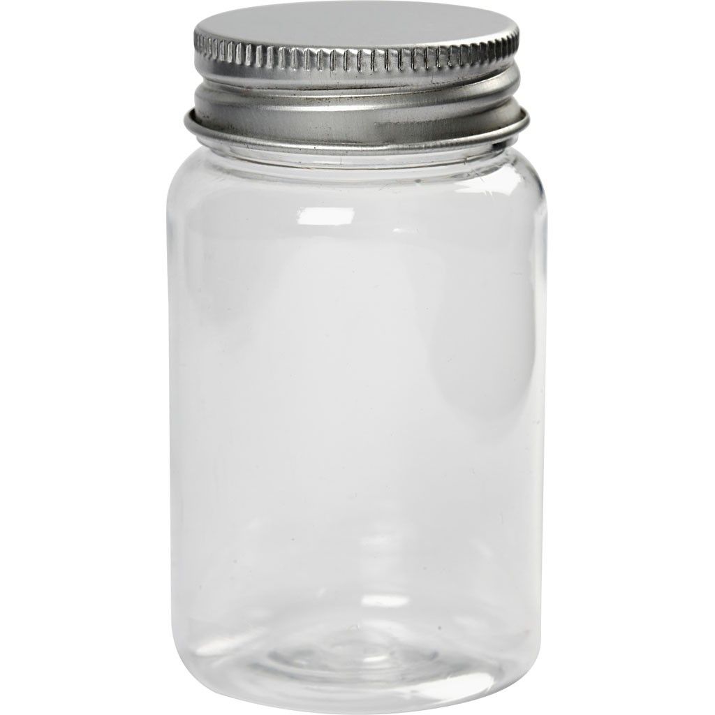 Plastic Jar with Screw - on Lid, H: 77mm, D: 45mm, 10 pcs, 100ml - Home - Crafts