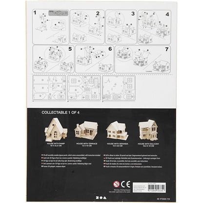 Plywood 3D Construction Kit Toys Children Decoration Crafts 19x17.5x15 cm - House With Terrace - Home - Crafts
