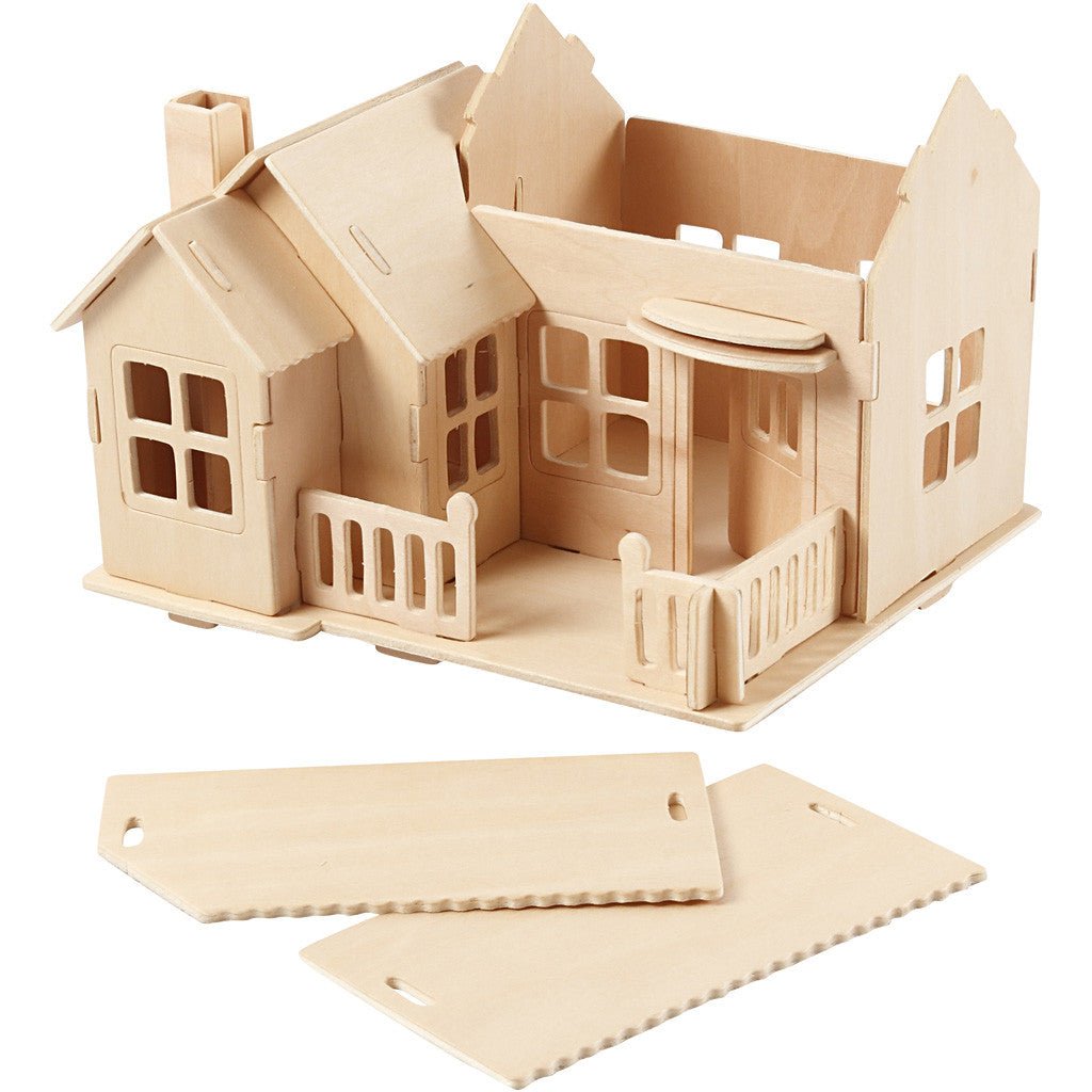 Plywood 3D Construction Kit Toys Children Decoration Crafts 19x17.5x15 cm - House With Terrace - Home - Crafts