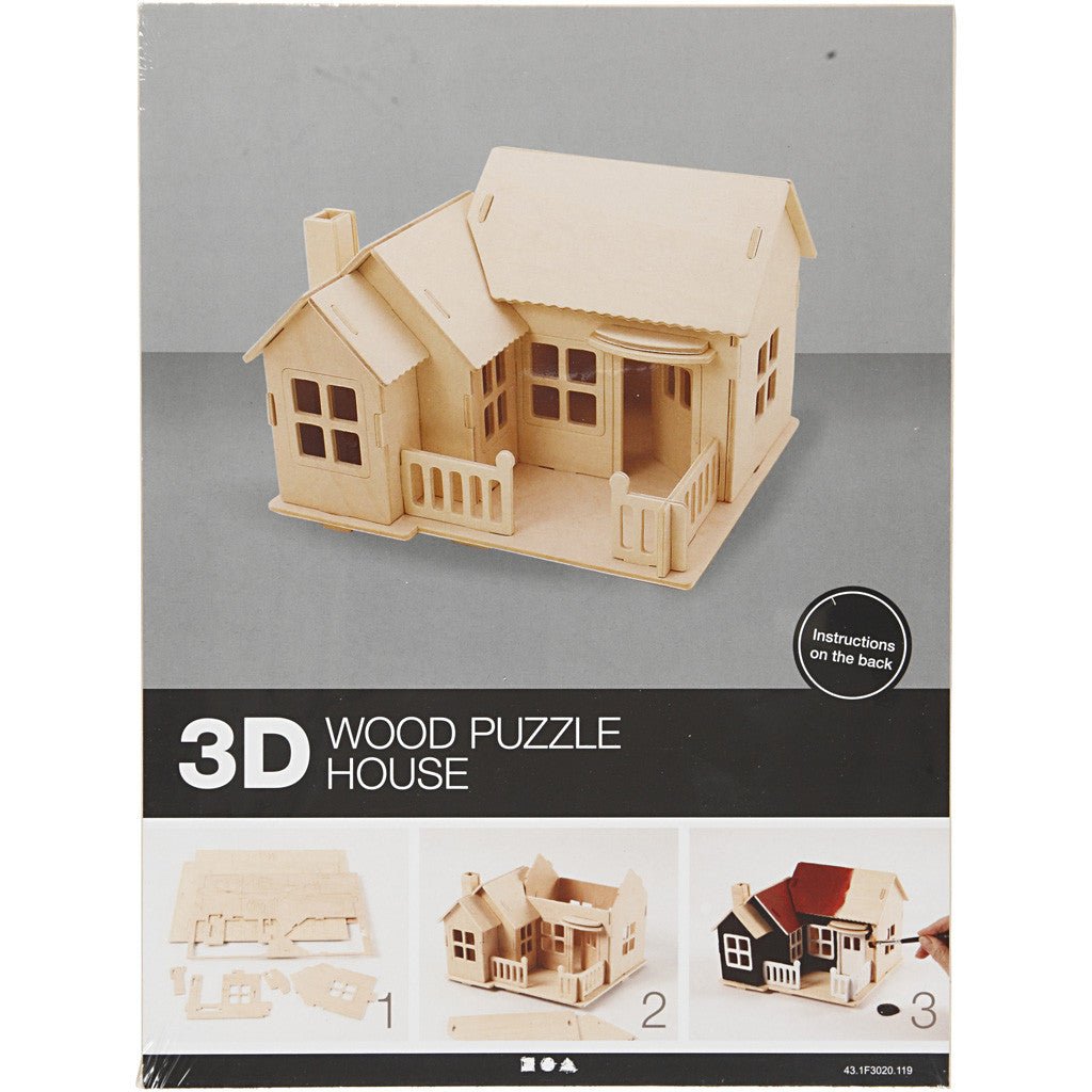 Plywood 3D Construction Kit Toys Children Decoration Crafts 19x17.5x15 cm - House With Terrace - Home - Crafts