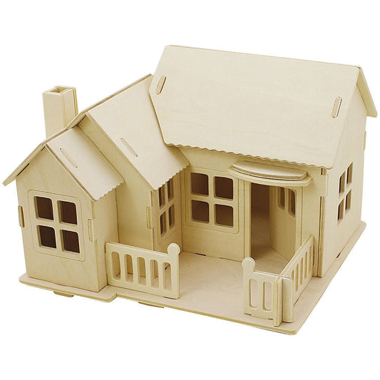 Plywood 3D Construction Kit Toys Children Decoration Crafts 19x17.5x15 cm - House With Terrace - Home - Crafts