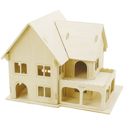 Plywood 3D Construction Kit Toys Children Decoration Crafts 22.5x16x17.5 cm - House With Veranda - Home - Crafts