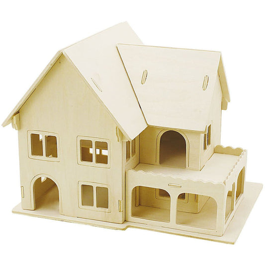 Plywood 3D Construction Kit Toys Children Decoration Crafts 22.5x16x17.5 cm - House With Veranda - Home - Crafts