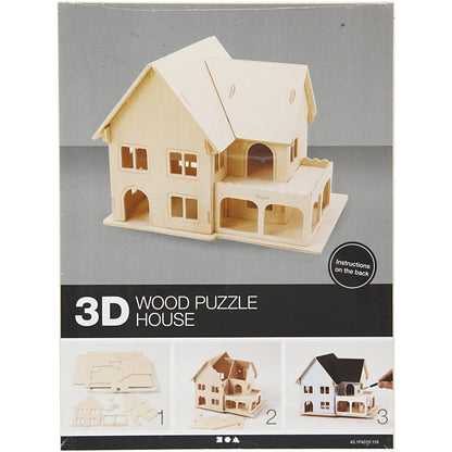 Plywood 3D Construction Kit Toys Children Decoration Crafts 22.5x16x17.5 cm - House With Veranda - Home - Crafts