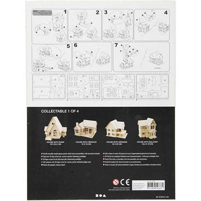 Plywood 3D Construction Kit Toys Children Decoration Crafts 22.5x16x17.5 cm - House With Veranda - Home - Crafts