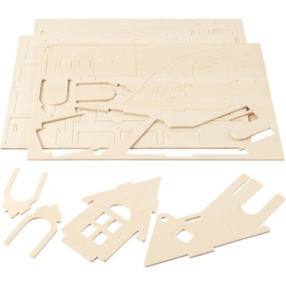 Plywood 3D Construction Kit Toys Children Decoration Crafts 22.5x17.5x20.5 cm - House With Ramp - Home - Crafts