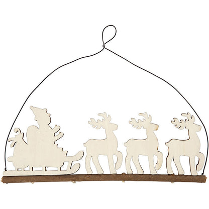 Plywood Cane With Reindeer With Metal Wire Hanging Christmas Decoration Crafts W: 22 cm - Home - Crafts