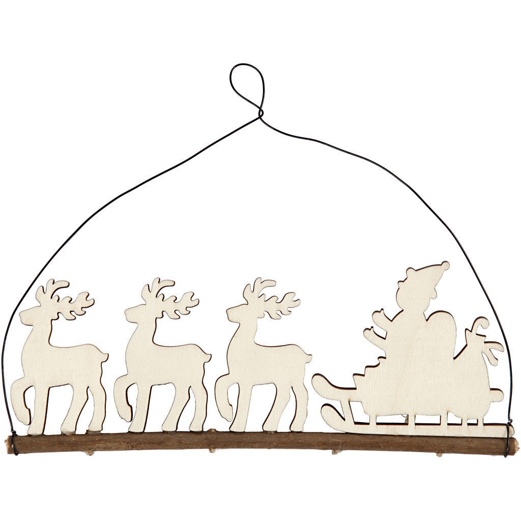 Plywood Cane With Reindeer With Metal Wire Hanging Christmas Decoration Crafts W: 22 cm - Home - Crafts