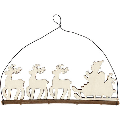 Plywood Cane With Reindeer With Metal Wire Hanging Christmas Decoration Crafts W: 22 cm - Home - Crafts