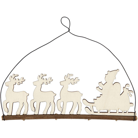 Plywood Cane With Reindeer With Metal Wire Hanging Christmas Decoration Crafts W: 22 cm - Home - Crafts