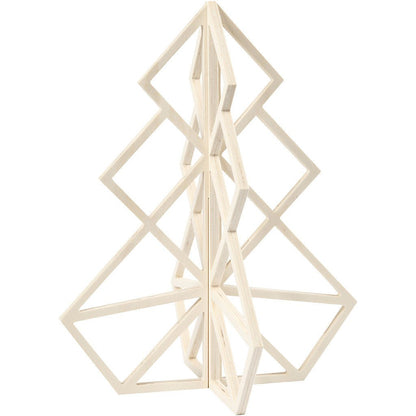 Plywood Geometric Design 3D Christmas Tree Decoration Crafts H: 40 cm W: 32 cm - Home - Crafts