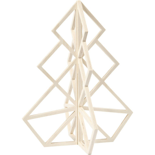 Plywood Geometric Design 3D Christmas Tree Decoration Crafts H: 40 cm W: 32 cm - Home - Crafts